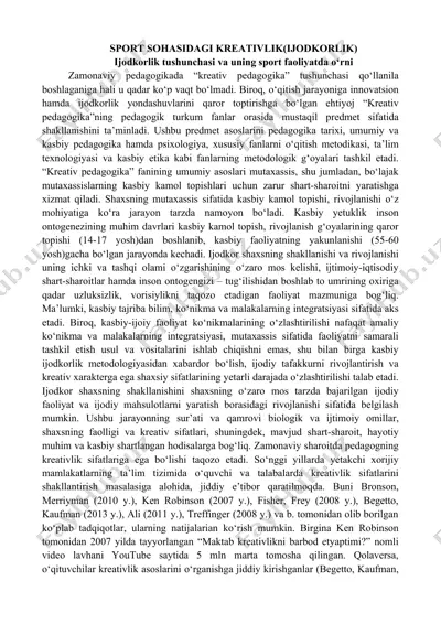 sport sohasidagi kreativlik(ijodkorlik) — DOCX