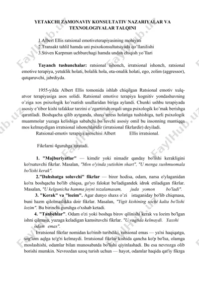 yetakchi zamonaviy konsultativ nazariyalar va texnologiyalar talqini — DOCX