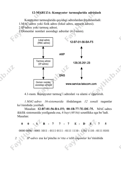 kompyuter tarmoqlarida adreslash — DOCX
