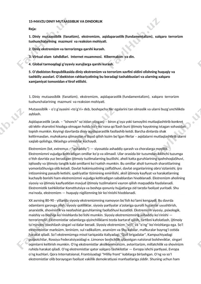 diniy mutaassiblik va dindorlik — DOCX