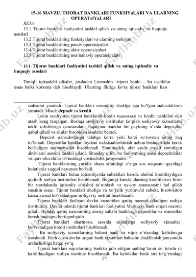 tijorat banklari faoliyatini tashkil qilish va uning iqtisodiy va huquqiy asoslari — DOCX