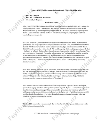 ieee 802.x standartlari strukturasi. csma/cd, kolliziyalar — DOCX