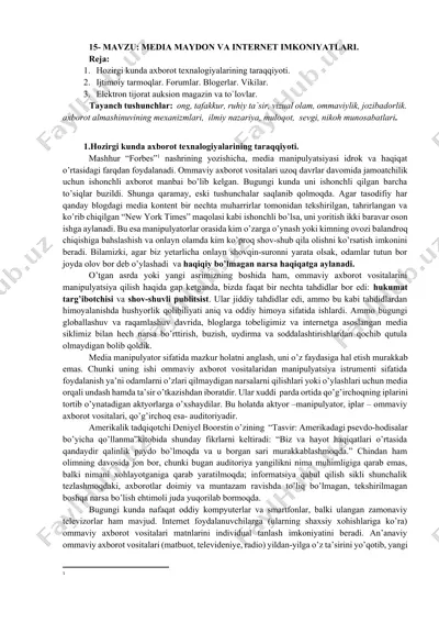 media maydon va internet imkoniyatlari — DOCX