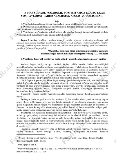 fаоl fuqаrоlik pоzitsiyasigа ega bo’lgаn yosh аvlоdni tаrbiyalаshning аsоsiy yo’nаlishlаri — DOCX