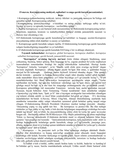 korrupsiyaning mohiyati, oqibatlari va unga qarshi kurash mexanizmlari — DOCX