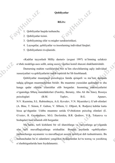 qobiliyatlar haqida ma'ruzalar — DOCX