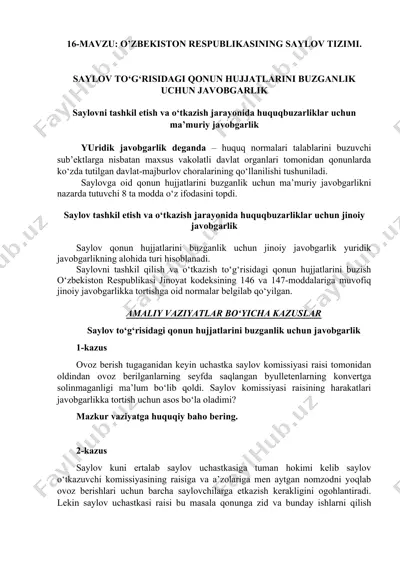 o‘zbekiston respublikasining saylov tizimi — DOCX