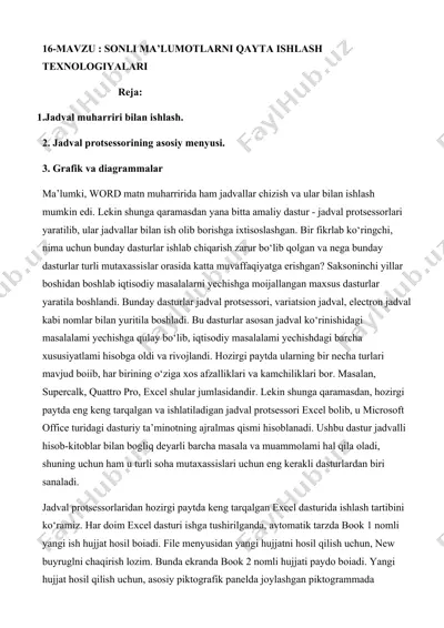 sonli ma'lumotlarni qayta ishlash texnologiyalari — DOCX