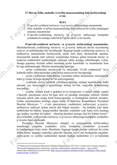 o'quvchi-yoshlarning ma'naviy va g'oyaviy tarbiyasidagi muammolar — DOCX