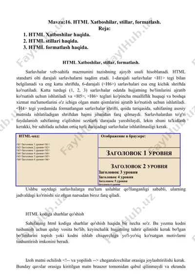 html xatboshilar, stillar, formatlash — DOCX