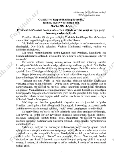 iqtisodiy va ma'naviyat sohasida o'zbekiston respublikasi — DOCX