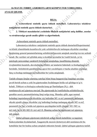 tibbiyot axborotlarni kompyuter yordamida analiz qilish — DOCX