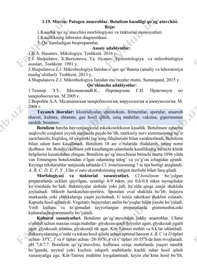 patogen anaeroblar. botulizm kasalligi qo`zg`atuvchisi — DOCX