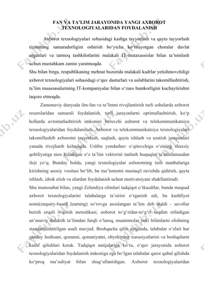 fan va ta’lim jarayonida yangi axborot texnologiyalaridan foydalanish — DOCX