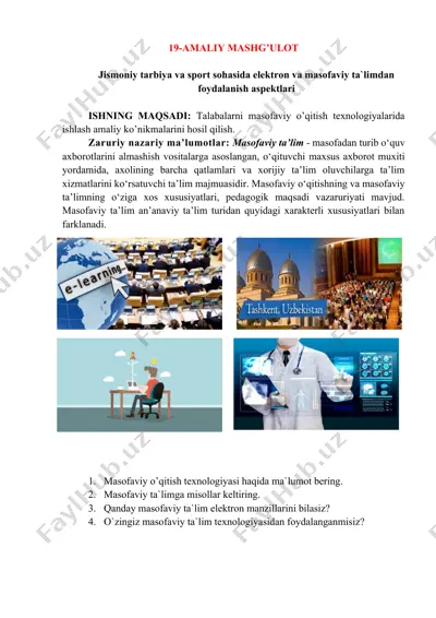 jismoniy tarbiya va sport sohasida elektron va masofaviy ta’limdan foydalanish aspektlari — DOCX