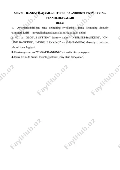 avtomatlashtirilgan bank tizimining rivojlanishi — DOCX