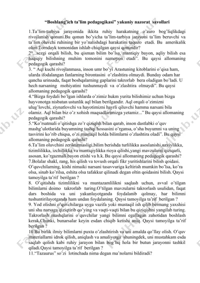 boshlang’ich ta’lim pedagogikasi yakuniy nazorat savollari — DOCX