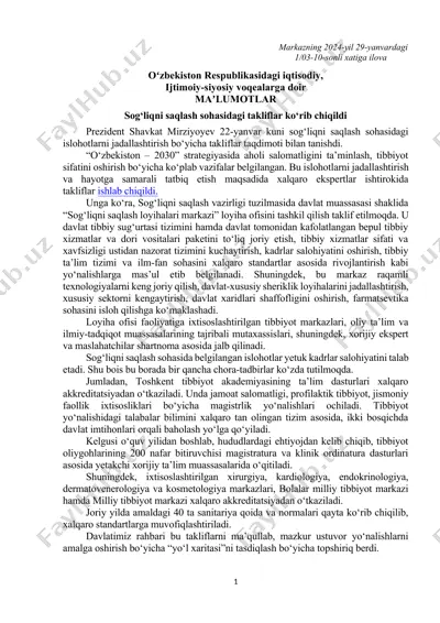 sog‘liqni saqlash sohasidagi takliflar — DOCX