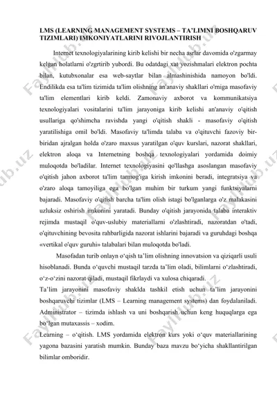 lms (learning management systems – ta’limni boshqaruv tizimlari) imkoniyatlarini rivojlantirish — DOCX