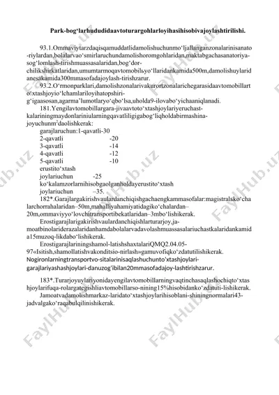 park-bog‘lar hududida avtoturargohlar loyihasi hisobi va joylashtirilishi — DOCX