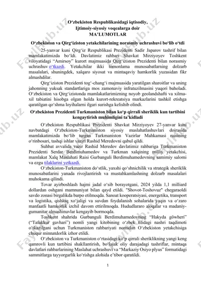 o‘zbekiston va qirg‘iziston yetakchilarining norasmiy uchrashuvi — DOCX