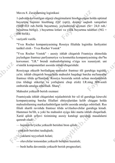 zaxiralarning logistikasi — DOCX