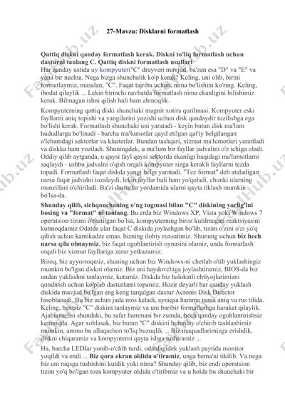 kompyuter diskni formatlash — DOCX