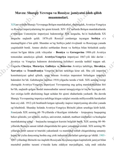sharqiy yevropa va rossiya: jamiyatni isloh qilish muammolari — DOCX
