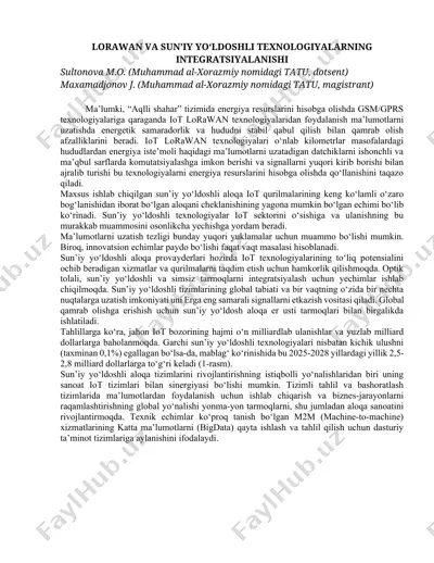 lorawan va sun’iy yo‘ldoshli texnologiyalarning integratsiyalanishi — DOCX