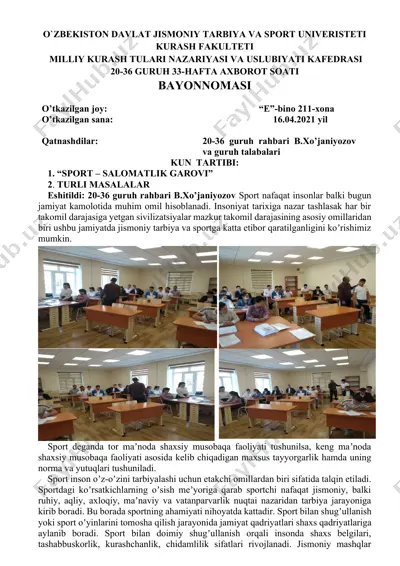 "o`zbekiston davlat jismoniy tarbiya va sport universiteti kurash fakulteti bayonnomasi" — DOCX