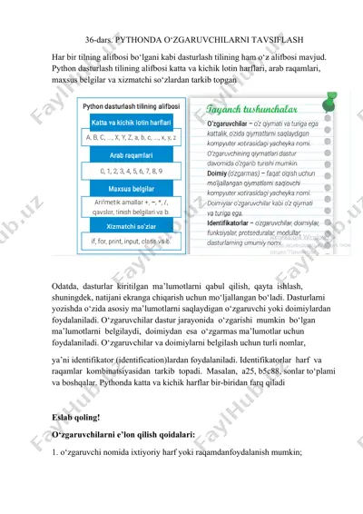 pythonda o‘zgaruvchilarni tavsiflash — DOCX