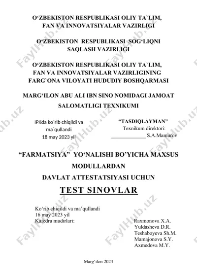 farmatsiya yo'nalishi bo'yicha maxsus modullar — DOCX