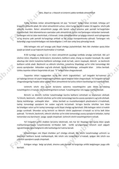 relslar, shpal va o‘tkazish to‘sinlarini yakka tartibda almashtirish — DOCX