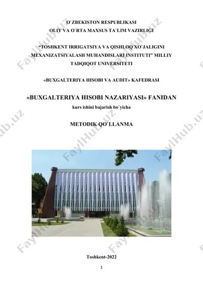 kurs ishi "buxgalteriya hisobi nazariyasi" bo'yicha metodik qo'llanma — DOCX