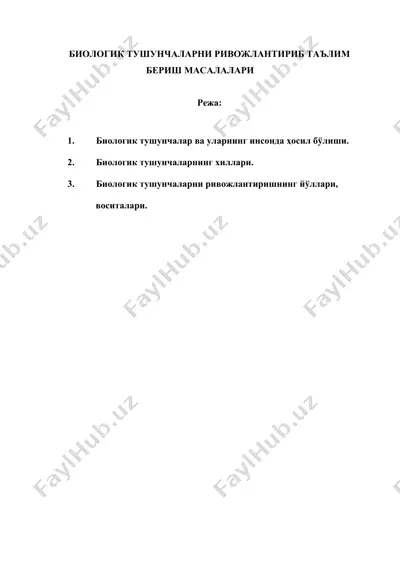 biologik tushunchalar va ularning insoda hosil bo'lishi — DOCX
