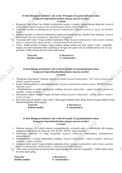 kompyuter lingvistikasi fanidan yakuniy nazorat savollari — DOCX