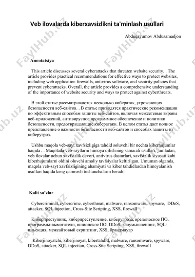 kiberhujumlar va veb-sayt xavfsizligi — DOCX