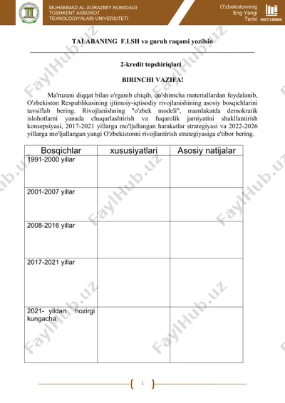 o'zbekiston respublikasining ijtimoiy-iqtisodiy rivojlanishi — DOCX