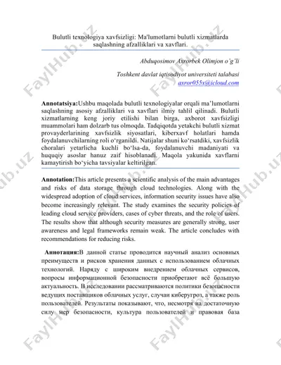 bulutli texnologiya xavfsizligi — DOCX