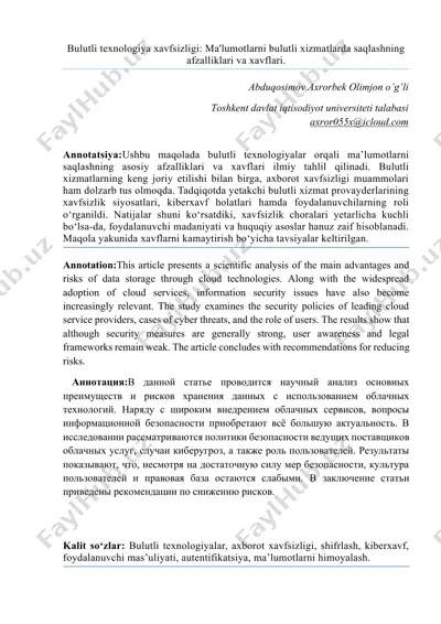 bulutli texnologiya xavfsizligi — DOCX