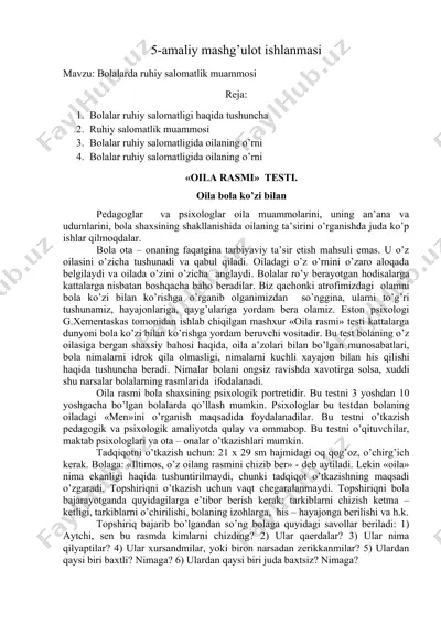 "oila rasmi" testi — DOCX