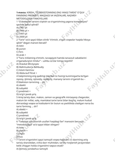 "o'zbekistonning eng yangi tarixi" o'quv fanining predmeti, maqsadi va vazifalari, nazariy-metodologik tamoyillari — DOCX