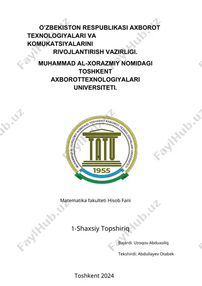 toshkent axborot texnologiyalari universiteti, matematika fakulteti hisob fani — DOCX