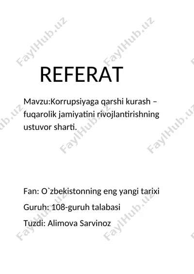 korrupsiyaga qarshi kurash – fuqarolik jamiyatini rivojlantirishning ustuvor sharti. — DOCX