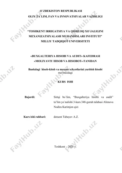 bankdagi hisob-kitob va maxsus schyotlarini yuritish hisobi — DOCX