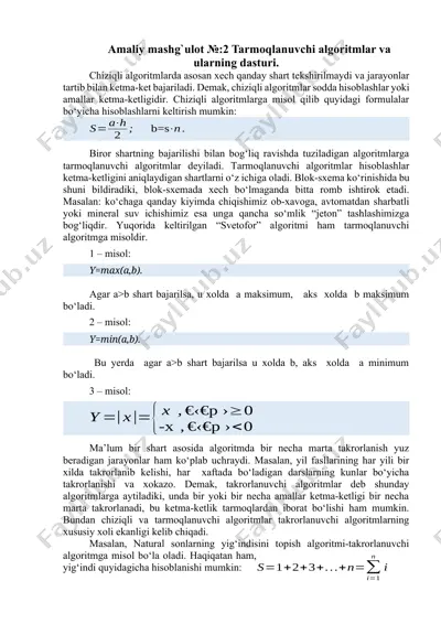 tarmoqlanuvchi algoritmlar va ularning dasturi — DOCX