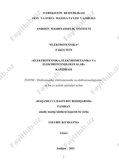 "raqamli va dasturiy boshqarish fanidan amaliy mashg'ulotlar" — DOCX