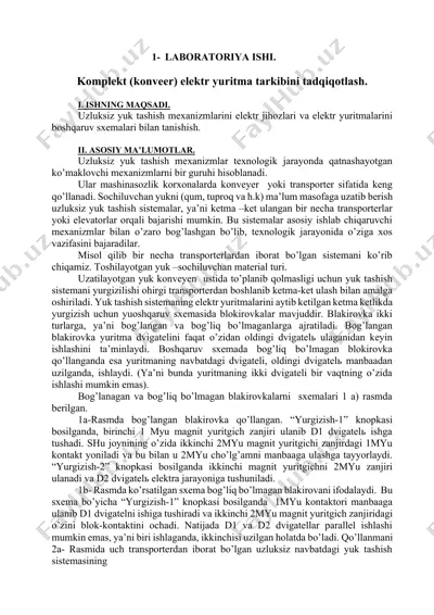 komplekt (konveer) elektr yuritma tarkibini tadqiqotlash — DOCX