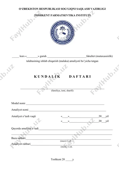 ishlab chiqarish (malaka) amaliyoti kundaligi daftari — DOCX