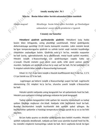 bosim bilan ishlov berish uskunalari — DOCX